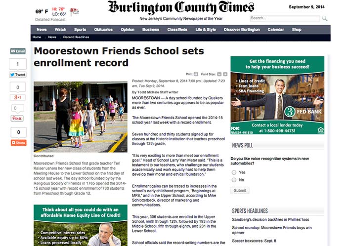 From The Burlington County Times: MFS Sets Enrollment Record