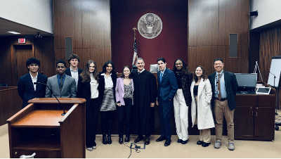 Law, Democracy, and Society Class Participates in Moot Court with Federal Judge